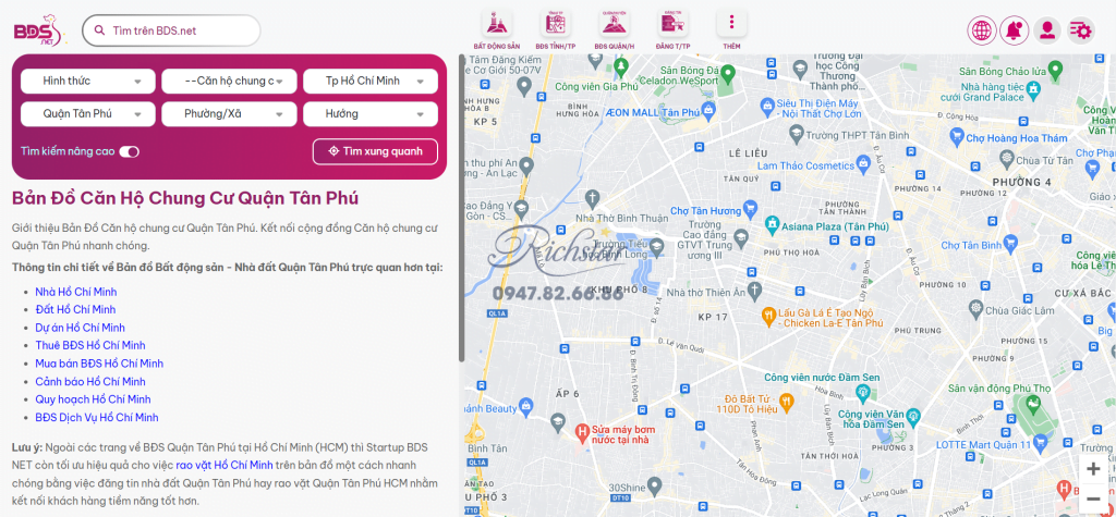 Richstar Tân Phú - Căn Hộ Cao Cấp Tận Hưởng Trọn Vẹn Từng Khoảnh Khắc 3 Bản đồ BDS.Net khu vực Tân Phú - TPHCM